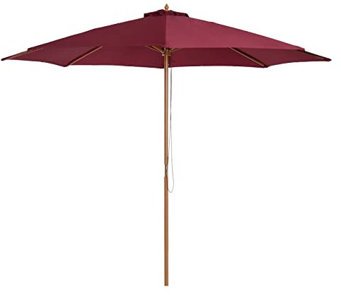 HUIBBGO Tanne Holz Garten Sonnenschirm Sonnenschutz Outdoor Regenschirm Baldachin Weinrot 3m Terrassenschirm Terrassenschirm