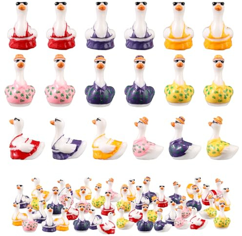 Lyreh 60stk Kleine Gans aus Harz, 3 Farben Mini Hawaii Bikini Gänse Deko Kombination Miniatur Dekoration für Heimwerker Sommer Puppenhaus Garten Bonsai Mikrolandschaft