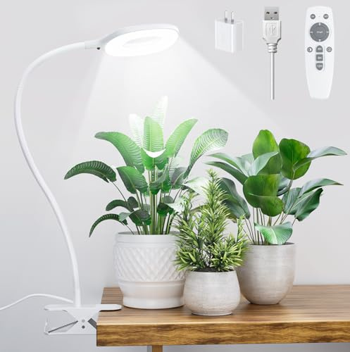 Lampe Horticole de Croissance LED 10W Spectre Complet 56 LEDs avec Pince | Lampe Plante Interieur avec Col de Cygne Flexible à 360°, Minuterie 4/8/12H, 3 Modes de Lumière, Pince/ Piquet Installation