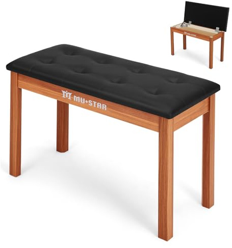 MUSTAR Piano Bench Keyboard Stool with Storage, 74x33x47cm PU Leather | Solid Wood Piano Keyboard Stool with High-Density Sponges Cushion, for Vanity, Living Room, Bedroom Use (Brown)
