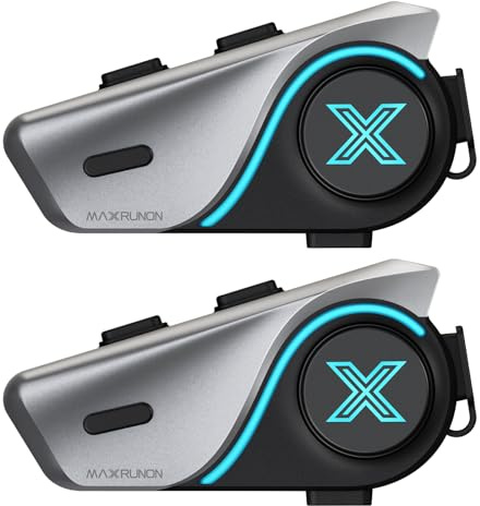 MAXRUNON D9 Helmet Bluetooth Headset, 2-Way Motorcycle Intercom, 2 Pack | Bluetooth 5.3, Audio Multitasking, Music Sharing, Noise Canceling, 40mm Hi-Fi Speakers, Universal Pairing, FM, IPX5