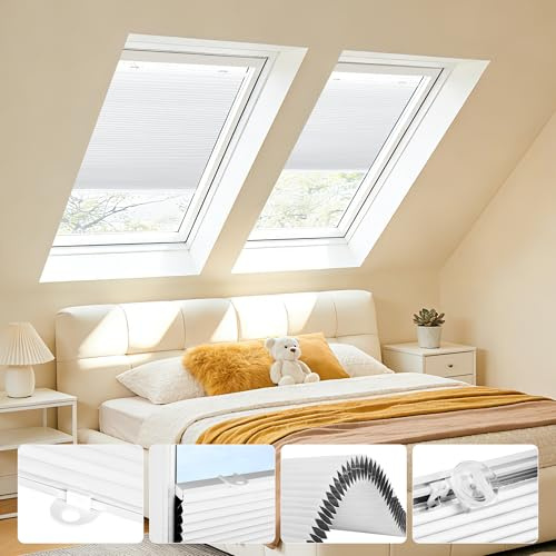 Grandekor Wabenplissee Plissee ohne Bohren Verdunkelung mit extra starken Saugnäpfen, Thermo Doppelplissee für Dachfenster & Fenster, Sonnenschutz Sichtschutz Isoliereffekt,Weiß-Weiß 50x120cm