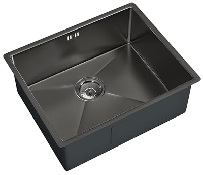Flode 540x440mm Undermount Kitchen Sink & Waste Kit – Gun Metal Stainless Steel Single Bowl Square 205mm Deep 90mm Waste Included