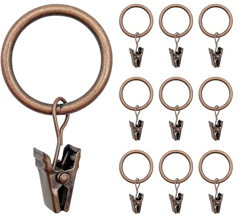 Fipfovpa 40 Stück Gardinenringe Vorhangringe mit Clips Ø 25mm, Antik-Kupfer | Metall Vorhang-Clips, Dekorative Gardinenstangenclips, Duschvorhang Metallklammern für Vorhänge und Gardinenstangen