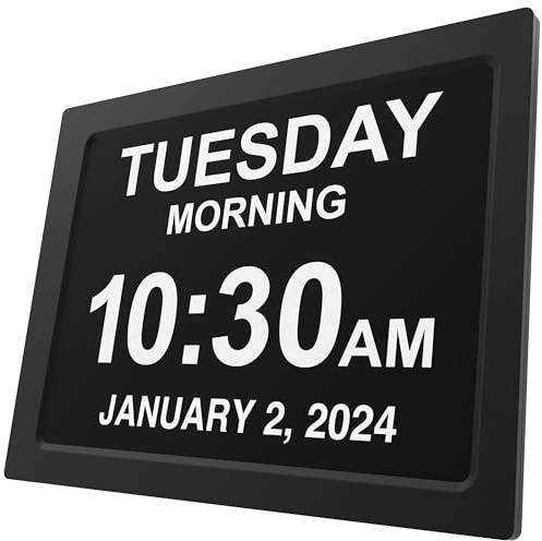 American Lifetime 【New 2025】 Dementia Clock Large Digital Clock for Seniors, Alzeimer Clock Large Display with Custom Alarms, Clock with Day & Date for Elderly, Digital Calendar Black, 12 Inch