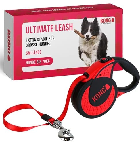 KONG Ultimate Hundeleine, einziehbar, extra groß, Rot, 5 m Klebeband