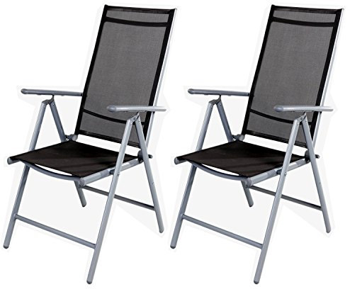 Mojawo 2 Stück Gartenstühle - Hochlehner 7-Fach verstellbar - Positionsstuhl - zusammenklappbar - Klappstuhl - witterungsbeständiges Aluminium - Gartenmöbel - Silber/anthrazit