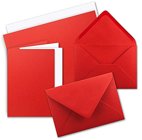 10 x Faltkarten-Set DIN A5 - Rot inkl. Umschlägen DIN C5 und passenden Einlegeblättern in Weiß - blanko Klappkarten 14,8 x 21 cm