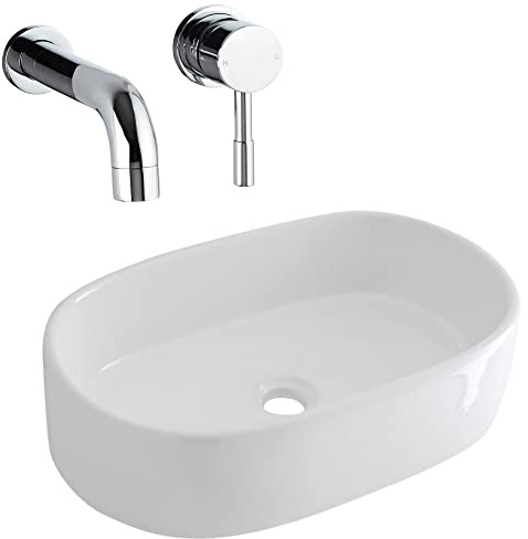 MILANO Oval Countertop Bathroom Basin Wall Mounted Mixer Tap 480 x 350mm