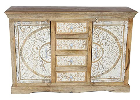 Casa Moro Orientalische Kommode Harnur aus Massivholz 142x41x96 cm (BxTxH) handgeschnitzter Front | Kunsthandwerk Pur | Mandala Sideboard | MA29-240