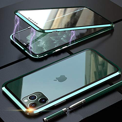 Colala Funda iPhone 11 Pro Absorción Magnética Carcasa[Marco de Metal] Frontal y Trasera Vidrio Templado 360 Grados Slim Fit Ultra Carcasa de Peso Ligero Cover Case - Verde