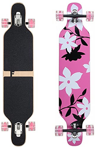 Flex3 bis 68kg - Camber Longboard (Flex3 bis 68kg, pink Flower LED - Ahornholz)