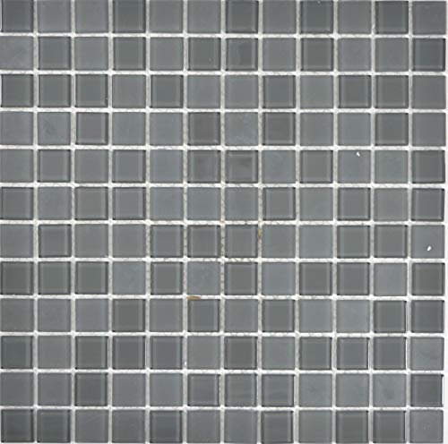 Mosaik Fliese Transluzent Glasmosaik Crystal anthrazit grau matt/glänzend für WAND BAD WC DUSCHE KÜCHE FLIESENSPIEGEL THEKENVERKLEIDUNG BADEWANNENVERKLEIDUNG Mosaikmatte Mosaikplatte