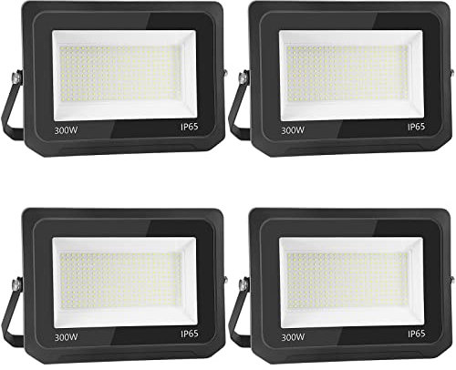 Natur 4 pieza LED Foco Proyector Luz Fría 6500K 30000 Lúmenes Focos LED 300W Exterior con IP65 LED Floodlight Exterior Iluminación Decoración LED Exterior Proyector Hogar Foco LED Impermeables