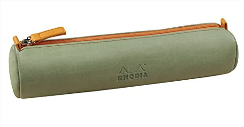 Rhodia 319005C - Schlampermäppchen Rhodiarama, rund, 21,5x5,5 cm, mit elfenbeinfarbenem Jersey gefüttert, praktisch und elegant aus Kunstleder Seladon, 1 Stück
