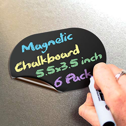 Magnetic Chalkboard Notes - 5.5 x 3.5 inch, 6 Pack, Ellipse - Decorative Magnet Blackboard for Fridge, Kitchen Organizer, Decor, Office, Grocery Lists, Metallic Boxes, Storage and More
