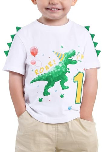 Baby Junge 1. Geburtstag T-Shirt Dinosaurier 1 Jahr Geburtstag Kurzarm Geschenk Roar i’m 1 Top Tshirt mit Baumwolle Druck Stickerei Grafik Kurzarm Erstes Geburtstagsoutfit