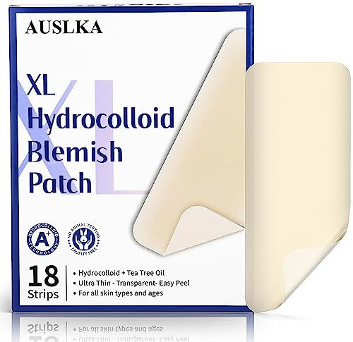 AUSLKA Large Blemish Patches XL -18 Strips, Hydrocolloid Spot Dots - Blemishes Patch - Pimple Stickers - Patches To Cover Facial Care