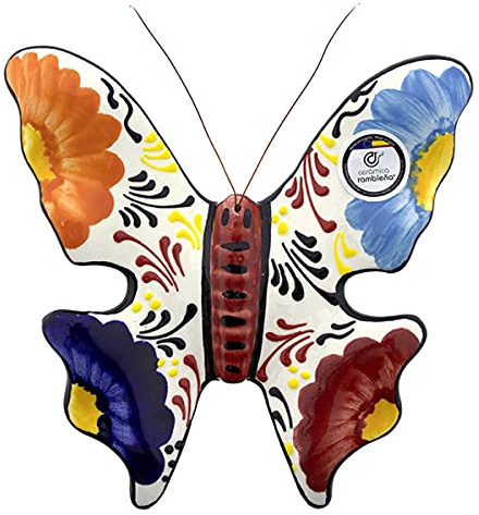 CERÁMICA RAMBLEÑA | La mariposa de colores | Mariposa azules | Mariposa azul | Mariposa monarca - Modelo 01 | Decoración 100% hecho a mano | 13x2x13 cm