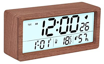 GINZER Holz Digital Wecker, Holz Nachttisch Uhr mit 6 Zoll großem Display, Schreibtischuhr mit Schlummerfunktion, Kalender, Hintergrundbeleuchtung, Holzwecker für Schlafzimmer Büro, batteriebetrieben