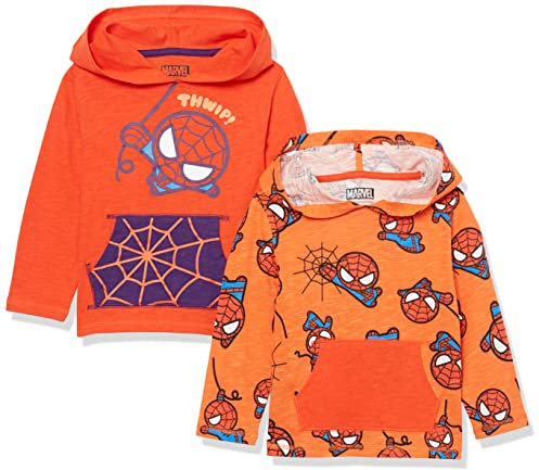 Amazon Essentials Disney | Marvel | Star Wars Boys' Lightweight Hooded Long-Sleeve T-Shirts, Pack of 2, Marvel Spider-Man Web, 2 Years