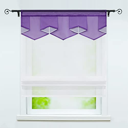 Joyswahl Voile Raffrollo Modernes Bändchenrollo mit farbigem Abschluss »Anita« Wohnzimmer transparent Gardinenschal mit Tunnelzug BxH 80x140cm Violett 1er Pack