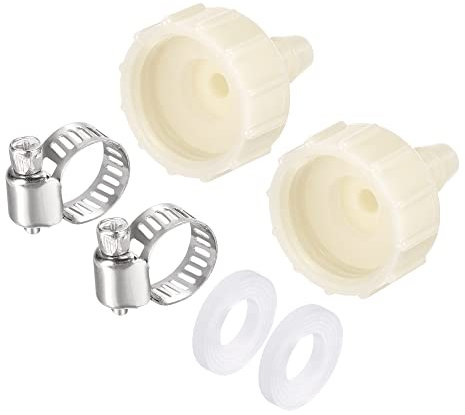 sourcing map ABS Schlauch Barb Fitting, 6mm Barb x G1/2 Innengewinde Rohrverbinder Kupplungsadapter mit 6-12mm Schlauchschelle und Unterlegscheibe, Weiß 2 Set