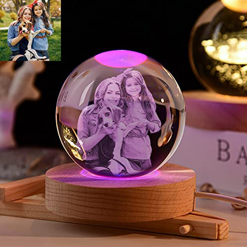 Personalized 3D Photo Engraved on Crystal Night Lights Family Baby Mom Dad Gift Custom Engraved Picture Crystal Ball Colorful Atmosphere Lights