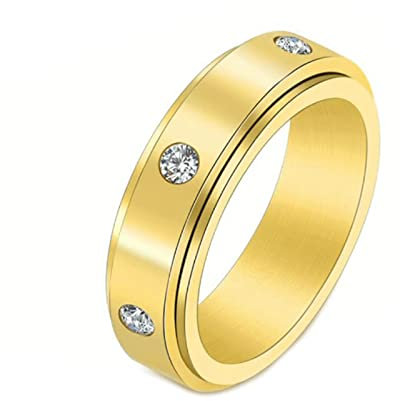 Mesnt Ring Edelstahl Damen, Zirkonia Stress Relief Fidget Spinner Ring Gold Größe 65 (20.7)