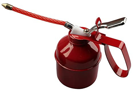 Burette à Huile, MoreChioce 500CC Bidon d'Huile en Fer Outil de Bidon d'Huile de Pompe à Main Huileur Durable de Bidon d'Huile avec l'Outil Flexible Amovible d'Huileur de Tuyau,Rouge