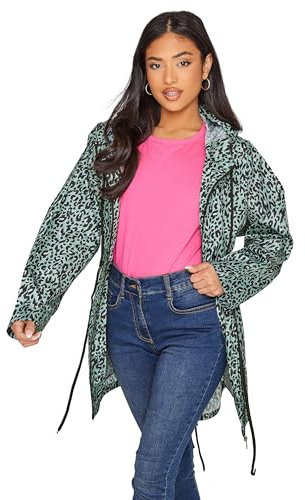 PixieGirl Petite Green Leopard Print Pocket Parka Petite