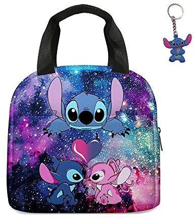 GDFENDU Bolsa de almuerzo de anime con llavero, bonita lonchera portátil con aislamiento, bolsa térmica para adolescentes y estudiantes (B)