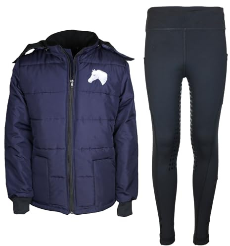 MS-Trachten Reitset Kinder Reitjacke Mia Dunkelblau mit Reitleggings Schwarz (158/164)
