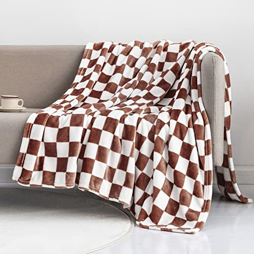 LOMAO Buffalo Fleece-Überwurfdecke, kariert, kariert, Flanelldecke, weicher Samt, leichte Mikrofaser-Decke für Couch, Sofa, Bett (Kaffee, 130 x 160 cm)