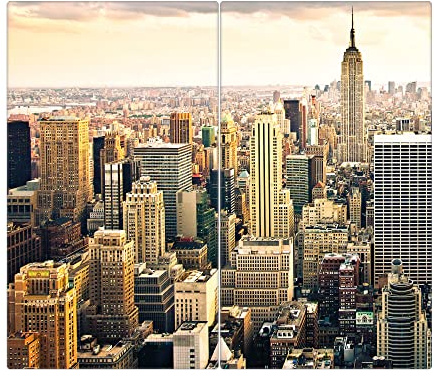 banjado Schneidebrett Glas mit Motiv New York City - großes zweiteiliges Glasschneidebrett rechteckig 2 x 30 cm x 52 cm - auch verwendbar als Schneidebrett Herdabdeckung