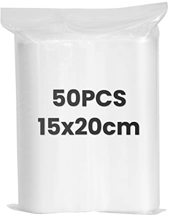 SUSNUAN 50 Grip Seal Bags, 15x20cm Clear Plastic Resealable Zip Poly Bags, Resealable Storage Pouches for Home, Kitchen