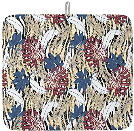 456 Abtropfmatte Vintage Botanische Blaue Rote Tropische Pflanzen Palm Laef Wiederverwendbar Küche Geschirr Abtropfmatte Schnelltrocknend Abtropf Unterlage Für Glas Teller Arbeitsplatte 41X46Cm