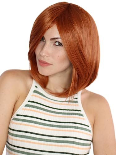 Prettyland orange Kupfer-Rot Frau Mittellange 40cm glatte Perücke mit Pony Hitzefest Alltag Fashion Show Party C1299