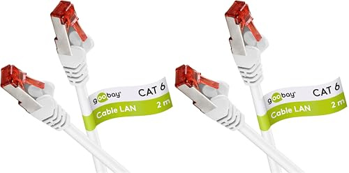 Goobay Cable CAT 6 Cable de red LAN para Gigabit Ethernet Cable de conexión blindado S-FTP con conector RJ45, 2 metro, blanco (Paquete de 2)