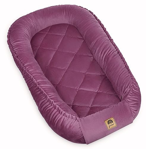 PIMKO Multifunktionale 2seitig Babynest Kuschelnest Kokon für Babys Nestchen antiallergischre Neugeborene Kokon 60 x 90cm Plüsch weich grün (Sunset Pink)