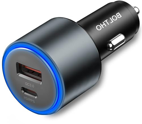 BOLTHO Zigarettenanzünder USB C Auto Ladegerät 50W, Auto Adapter PD 30W & QC3.0 mit weichem LED-Licht, 12V USB Kfz Ladegerät Schnellladung Car Charger
