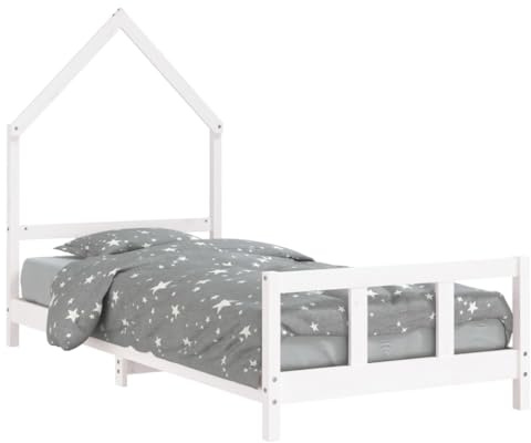 vidaXL Kinderbett, Kinder Bettgestell in Hausform, Hausbett für Kleinkinder ab 4 Jahren, Einzelbett Kinder Jugendbett Holzbett, Weiß 90x200 cm Massivholz Kiefer