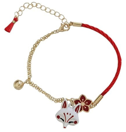 ZEBRAGO Bracelet japonais charmant avec masque de renard Sakura rouge, cloche, demi-chaîne pour femme, taille M, zinc, sans pierre précieuse, Medium, Zinc, Sans pierre précieuse