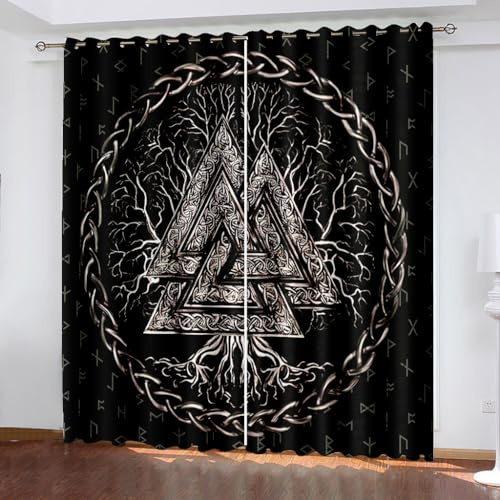 WIKINGER Gardinen mit ösen 2er Set B 200 X H 160 cm 3D Baum des Lebens Vorhang Blickdicht Kälteschutz Schallschutz Verdunkelung Wärmeisolierende Vorhänge für Wohnzimmer Schlafzimmer