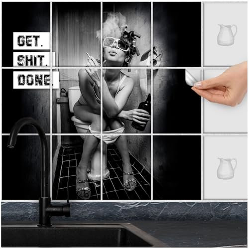 FoLIESEN Fliesenaufkleber - Deko-Bild für Bad, Gäste-Bad, Badezimmer, Gäste-WC - Dekoration Fliesen-Bild selbstklebend - Get shit done, Fliese - Bild (BxH):20x25 cm - 120x125 cm / 30-tlg.