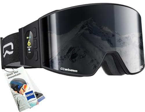 SKIWARRIOR Smart Ski Goggles, with Walkie-Talkie, Bluetooth, Temperature Display, UV400 Protection-Snow/Snowboard Goggles (Zeiss-Black Frame Grey)