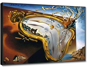 RKGHDCX Schwarzer RahmenBild auf Leinwand - Bilder als Leinwanddruck Schmelzende Uhr Von Salvdor Dale berühmten Ölgemälden Reproduktion Kunstwerk Poster und Drucke Wandbild40x50cm(16x20in)