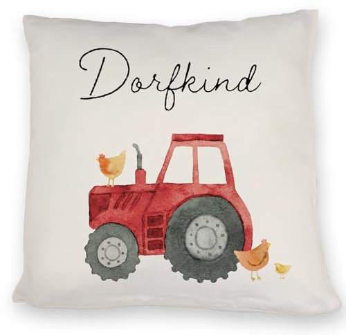 speecheese Dorfkind roter Traktor Kissen Landwirt Bauernkind Traktor Hühner Mann Kerl Männliches Dorfkind Deko Landwirtschaft Trecker Schlepper