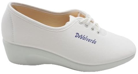 DeValverde - Zapatilla cerrada clásica de ir por casa blanca,con cuña 4.5cm, suela de goma,de cordones,tela,lona, para: Mujer color: BLANCO talla:39, 20813-39