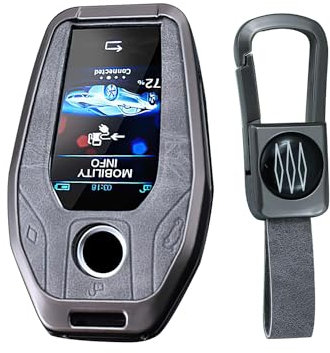 KUNIO Schlüsselhülle Passt für BMW Display Key 5er 7er G01 G02 G05 G07 G11 G12 G30 G31 G32 I8 I12 I15 X3 X4 X5 X7 Schlüsselschutz Zinklegierung Leder Gehäuse Schlüsselanhänger Grau A